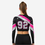 Custom Cheerleading Crop Top with Numbers - Black Hot Pink Silver Sparkle Uniform