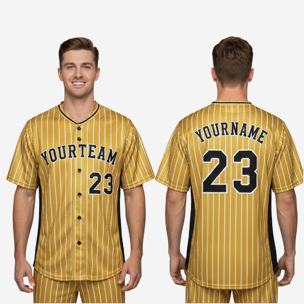 Custom Baseball Uniform Jersey - Youth & Adult Pinstripe Full Button Jersey in Gold