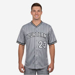 Custom Baseball Uniform Jersey - Youth & Adult Pinstripe Full Button Jersey in Gray