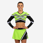 Custom Cheerleading Uniforms Set - Long Sleeve Crop Top & Skirt with Built-in Shorts
