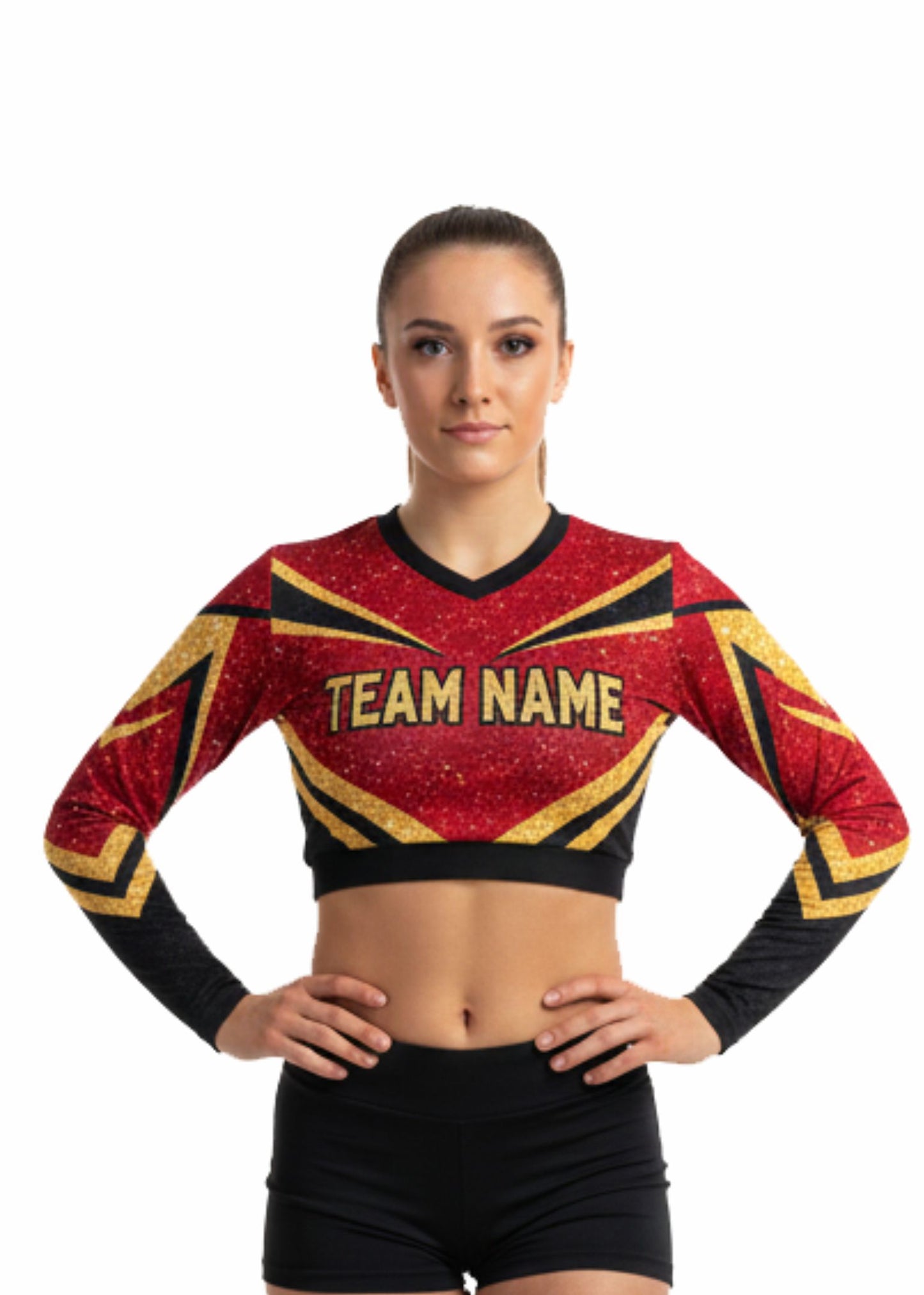 Long Sleeve Burgundy Glitter Cheer Crop Top- Personalized Team Name & Player Number