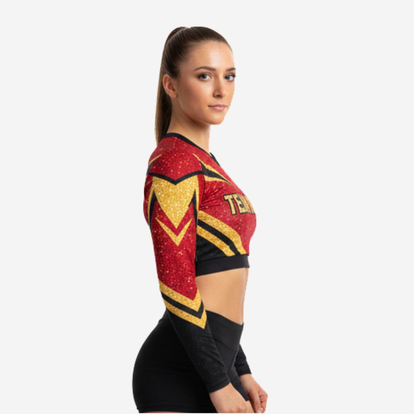 Long Sleeve Burgundy Glitter Cheer Crop Top- Personalized Team Name & Player Number