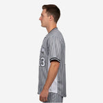 Custom Baseball Uniform Jersey - Youth & Adult Pinstripe Full Button Jersey in Gray