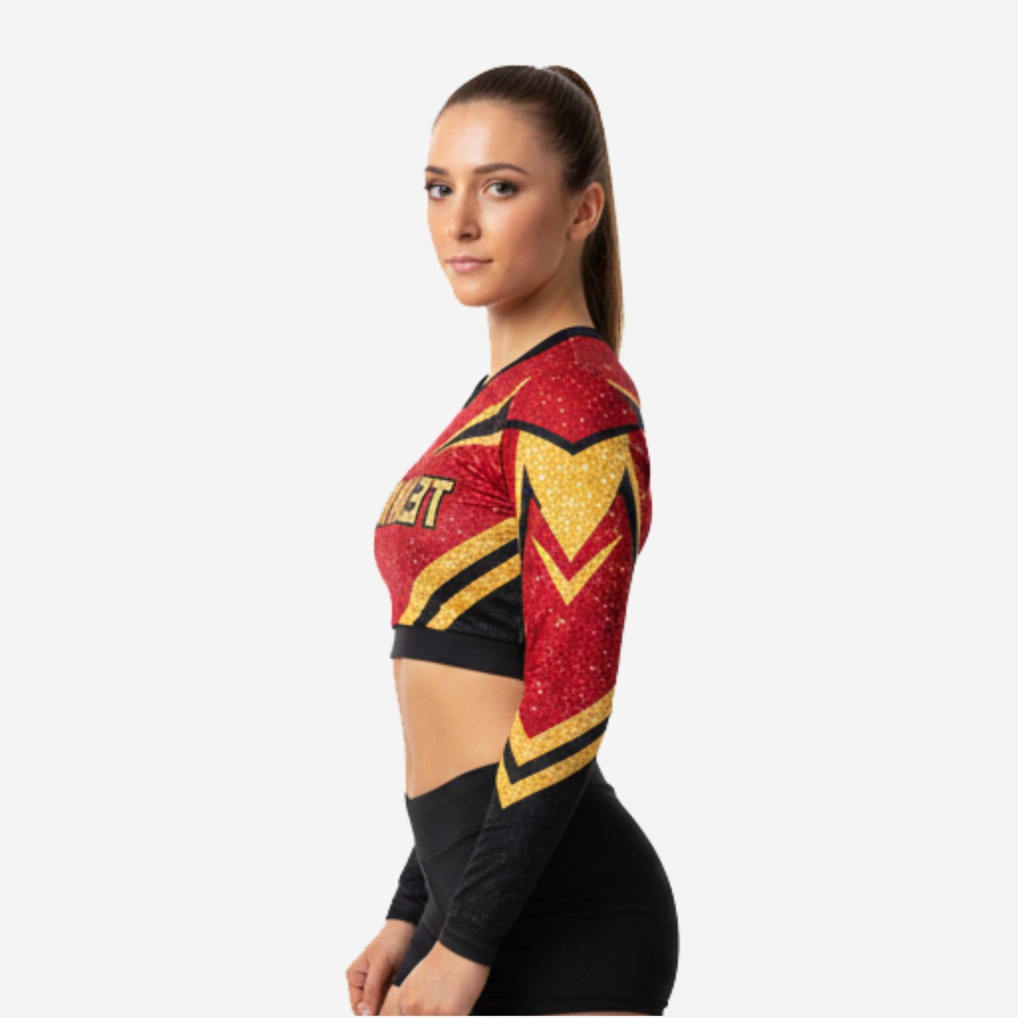 Long Sleeve Burgundy Glitter Cheer Crop Top- Personalized Team Name & Player Number