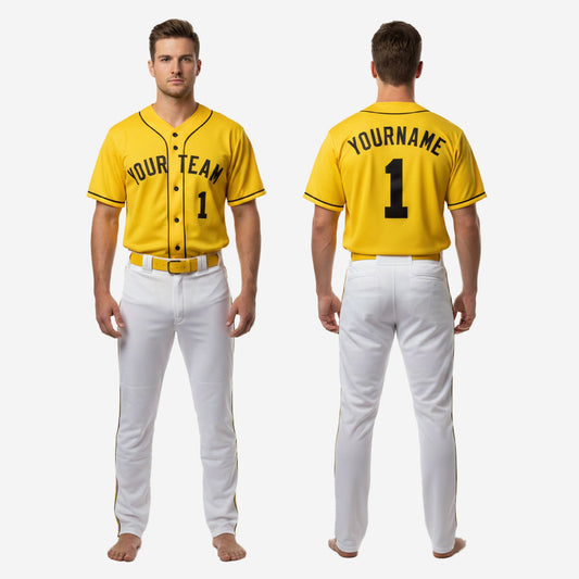 Personalized Baseball Uniform in Yellow - Custom Jersey & Pants Complete Set
