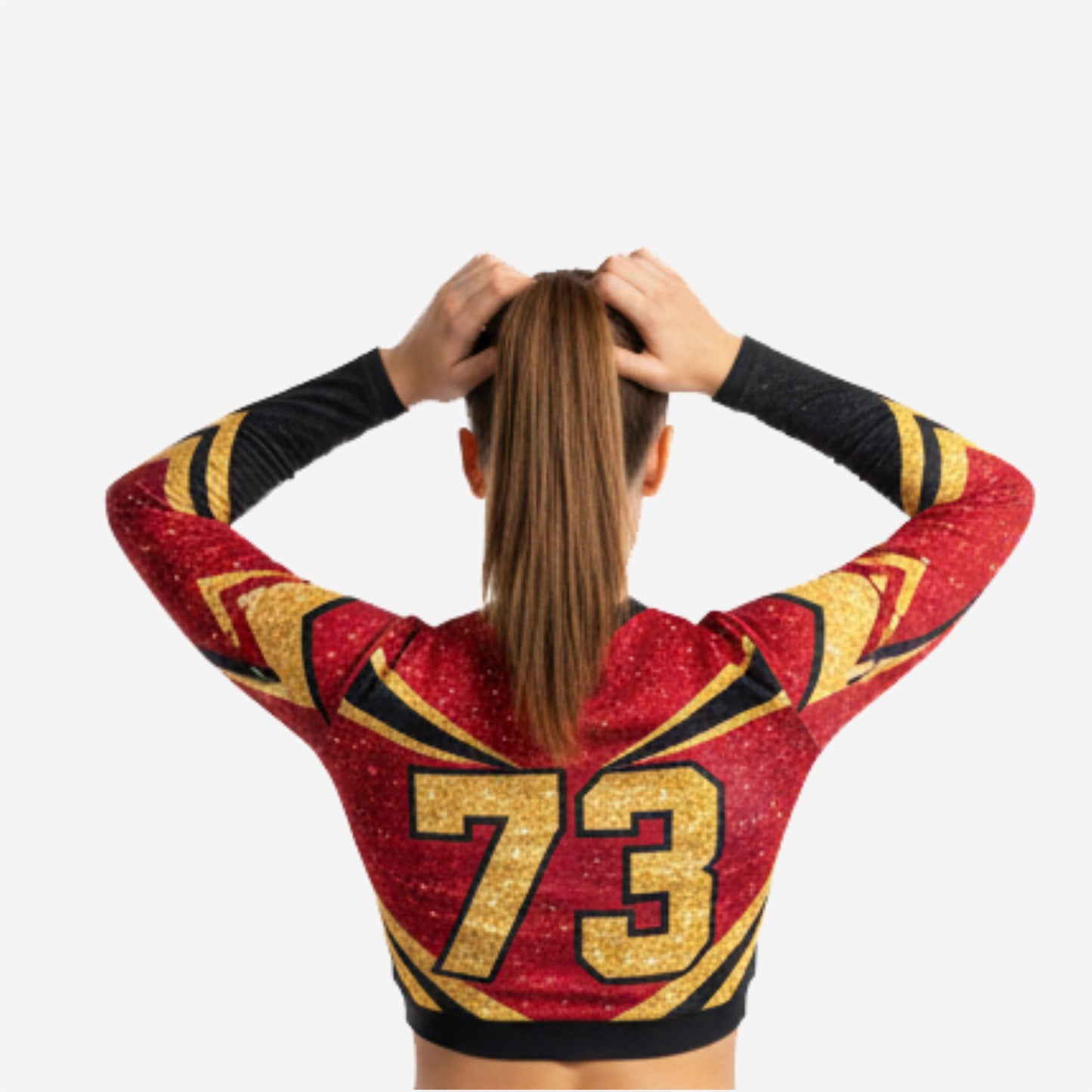 Long Sleeve Burgundy Glitter Cheer Crop Top- Personalized Team Name & Player Number