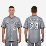 Custom Baseball Uniform Jersey - Youth & Adult Pinstripe Full Button Jersey in Gray
