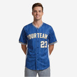 Custom Baseball Uniform Jersey - Youth & Adult Pinstripe Full Button Jersey in Blue