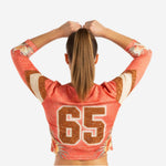 Personalized Long Sleeve Cheer Jersey - Coral Gold Chevron Team Number Top