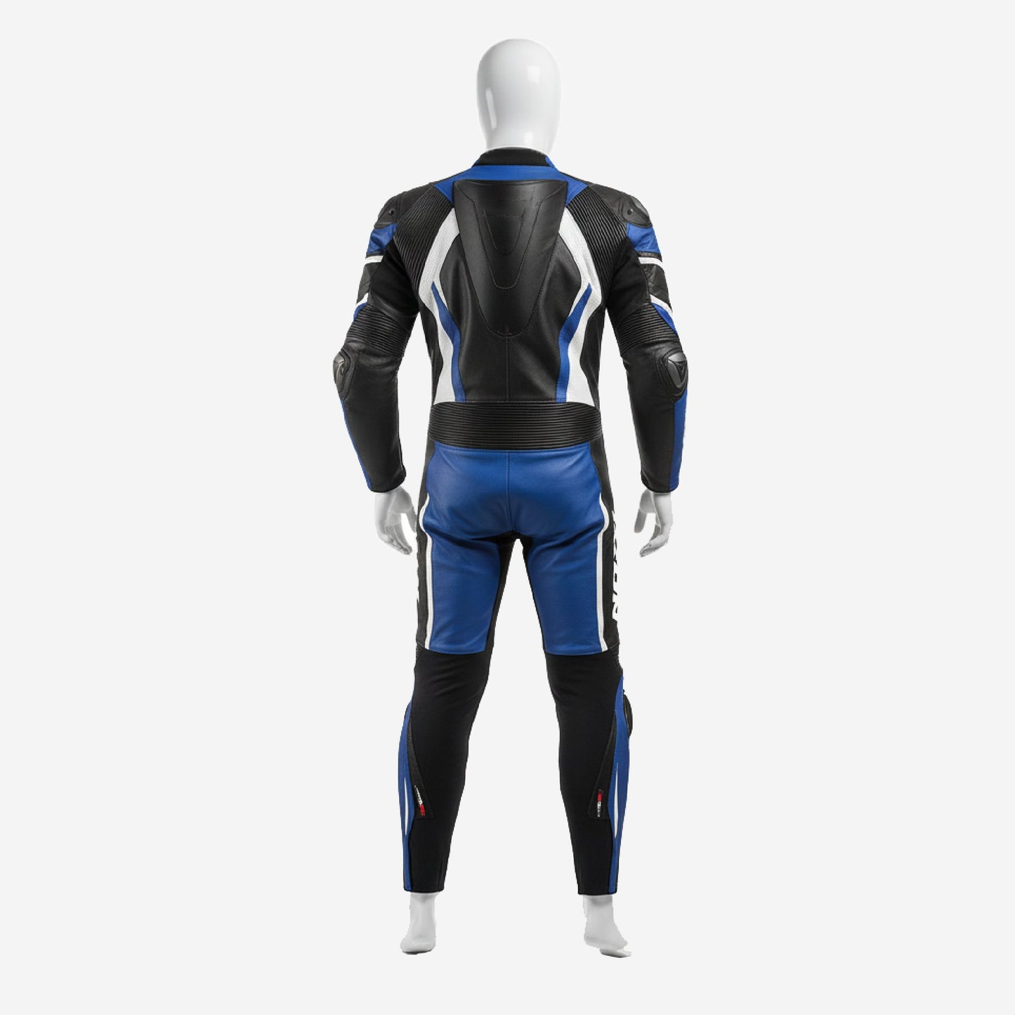 Custom Motorcycle Leather Racing Suit in White & Blue - One Piece Racing Suit
