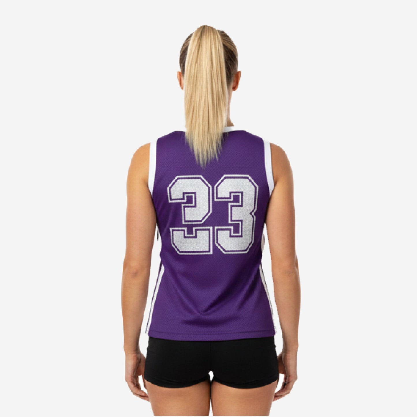 Custom Printed Cheerleading Practice Jersey - Purple White Silver Sleeveless Shell