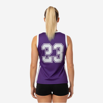 Custom Printed Cheerleading Practice Jersey - Purple White Silver Sleeveless Shell