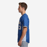 Custom Baseball Uniform Jersey - Youth & Adult Pinstripe Full Button Jersey in Blue