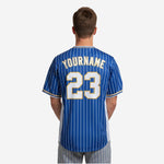 Custom Baseball Uniform Jersey - Youth & Adult Pinstripe Full Button Jersey in Blue