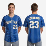 Custom Baseball Uniform Jersey - Youth & Adult Pinstripe Full Button Jersey in Blue