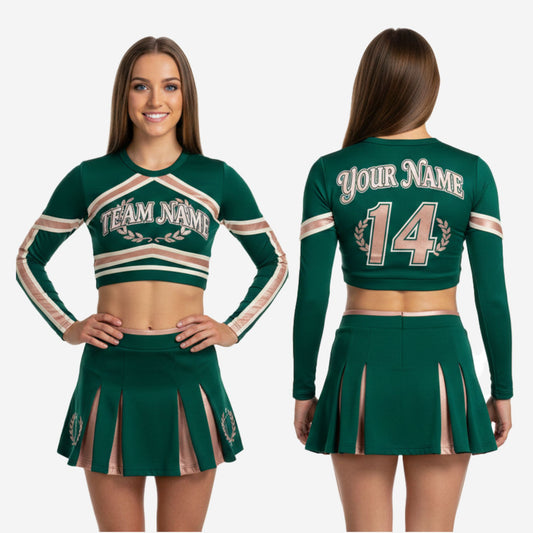 Custom Competition Cheerleading Uniform - Long Sleeve Crop Top & Skirt with Team Customization