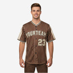 Custom Baseball Uniform Jersey - Youth & Adult Pinstripe Full Button Jersey in Dark Brown