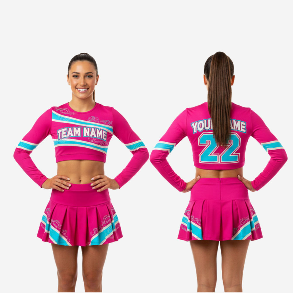 Personalized Cheerleading Uniform Set - Long Sleeve Crop Top & Skirt for Teams