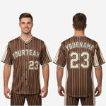 Custom Baseball Uniform Jersey - Youth & Adult Pinstripe Full Button Jersey in Dark Brown