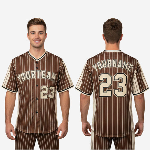 Custom Baseball Uniform Jersey - Youth & Adult Pinstripe Full Button Jersey in Dark Brown