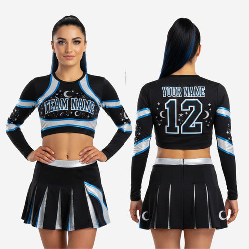 Custom Competition Cheerleading Uniform - Long Sleeve Crop Top & Skirt with Team Customization