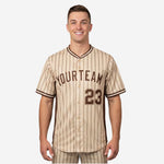 Custom Baseball Uniform Jersey - Youth & Adult Pinstripe Full Button Jersey in Beige