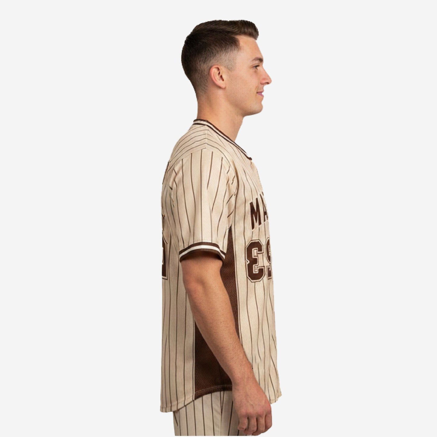 Custom Baseball Uniform Jersey - Youth & Adult Pinstripe Full Button Jersey in Beige