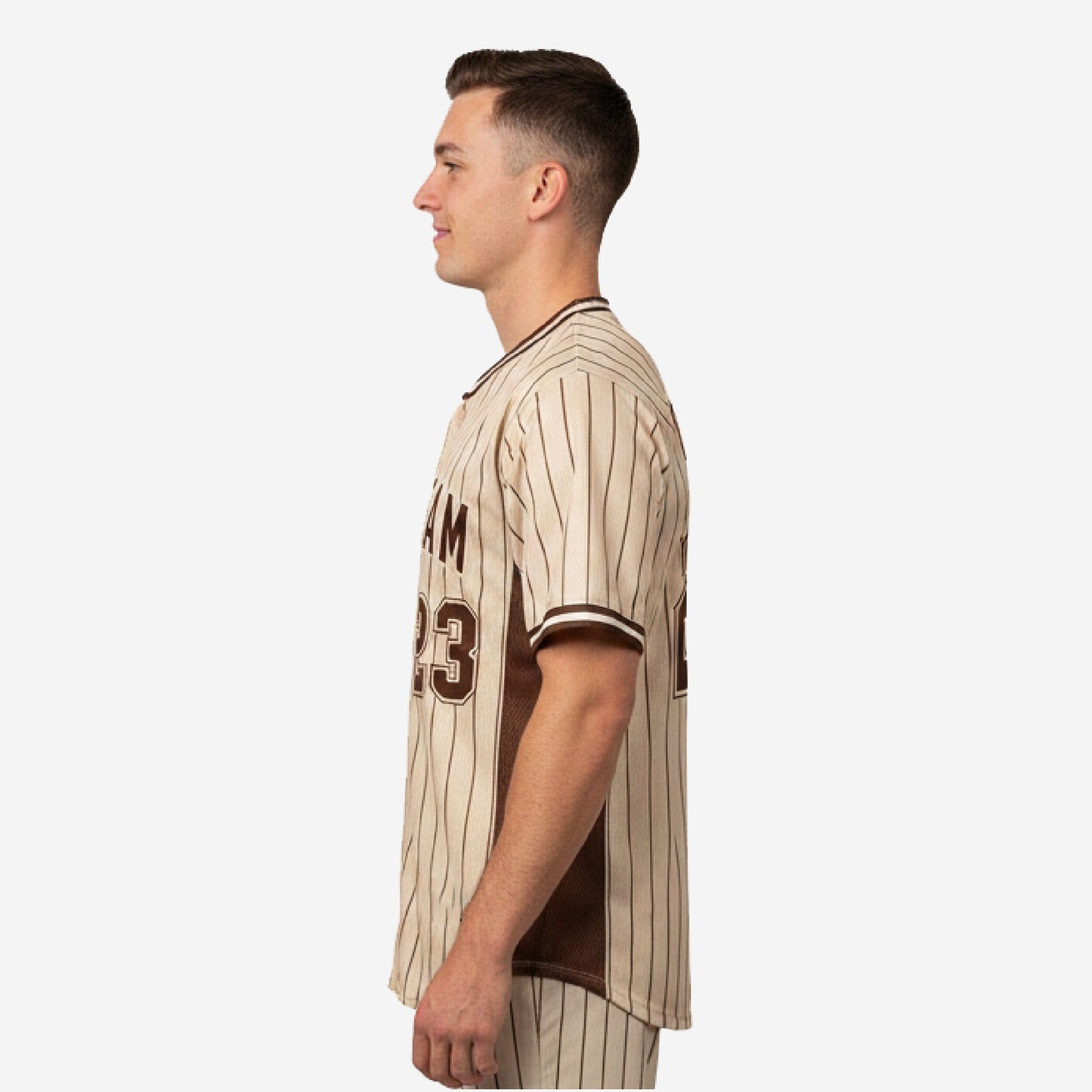 Custom Baseball Uniform Jersey - Youth & Adult Pinstripe Full Button Jersey in Beige