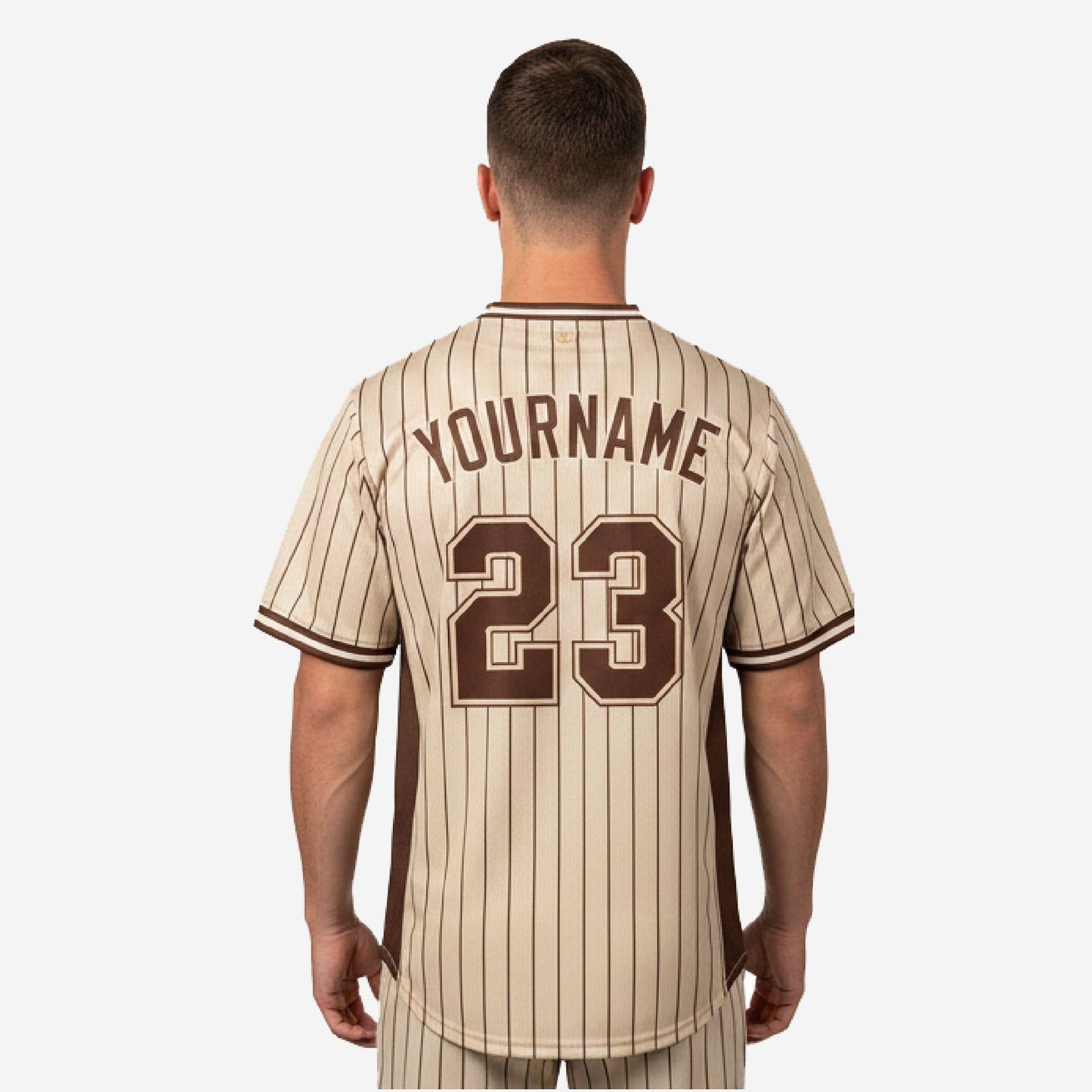 Custom Baseball Uniform Jersey - Youth & Adult Pinstripe Full Button Jersey in Beige
