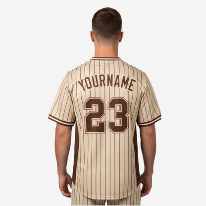 Custom Baseball Uniform Jersey - Youth & Adult Pinstripe Full Button Jersey in Beige