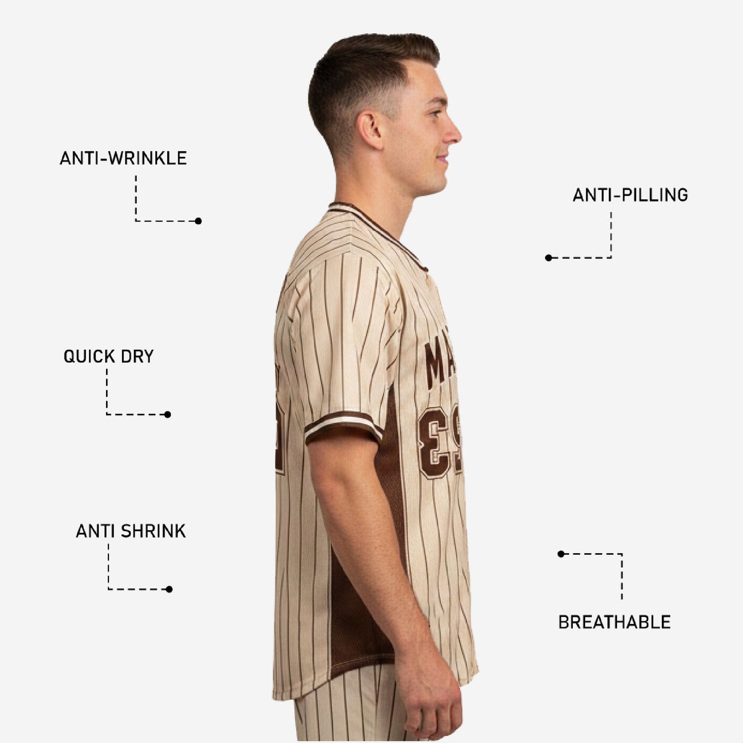 Custom Baseball Uniform Jersey - Youth & Adult Pinstripe Full Button Jersey in Beige