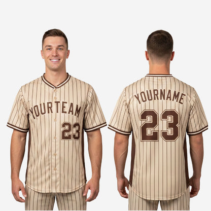 Custom Baseball Uniform Jersey - Youth & Adult Pinstripe Full Button Jersey in Beige