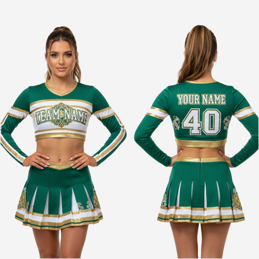 Custom Competition Cheerleading Uniform - Long Sleeve Crop Top & Skirt with Team Customization