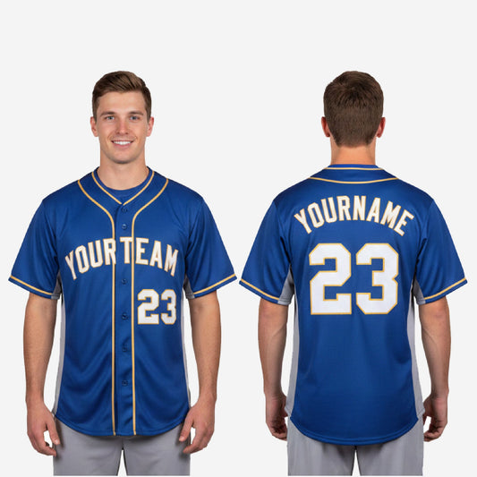 Custom Baseball Jersey in Blue - Full Button Baseball Jersey Team Name & Number