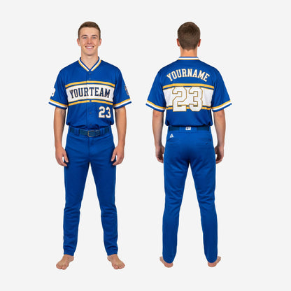 Custom Youth Baseball Uniform Set - V-Neck Jersey & Pants Sublimated in Blue