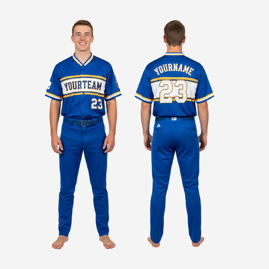 Custom Youth Baseball Uniform Set - V-Neck Jersey & Pants Sublimated in Blue