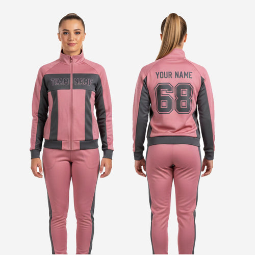 Custom Cheerleading Pink Warmup Set - Full Zip Jacket & Pants Team Name Design