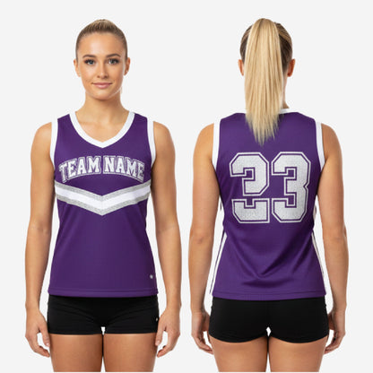 Custom Printed Cheerleading Practice Jersey - Purple White Silver Sleeveless Shell