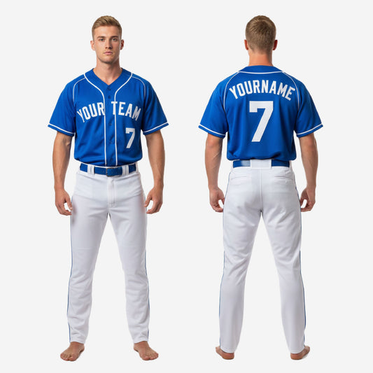 Custom Baseball Team Uniform in Blue/White - Jersey & Pants Custom Name Number Set