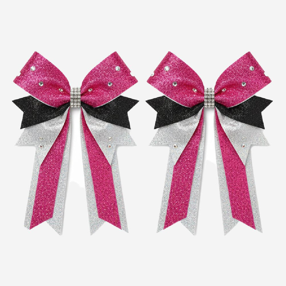 Custom Cheerleading Bow in Pink - Rhinestone Hair Bow Ponytail Holder