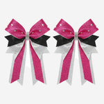 Custom Cheerleading Bow in Pink - Rhinestone Hair Bow Ponytail Holder