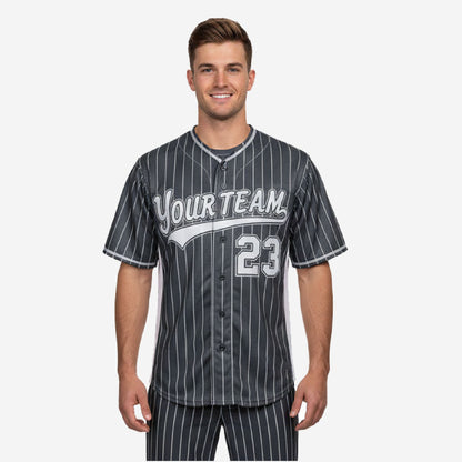 Custom Baseball Uniform Jersey - Youth & Adult Pinstripe Full Button Jersey in Charcoal