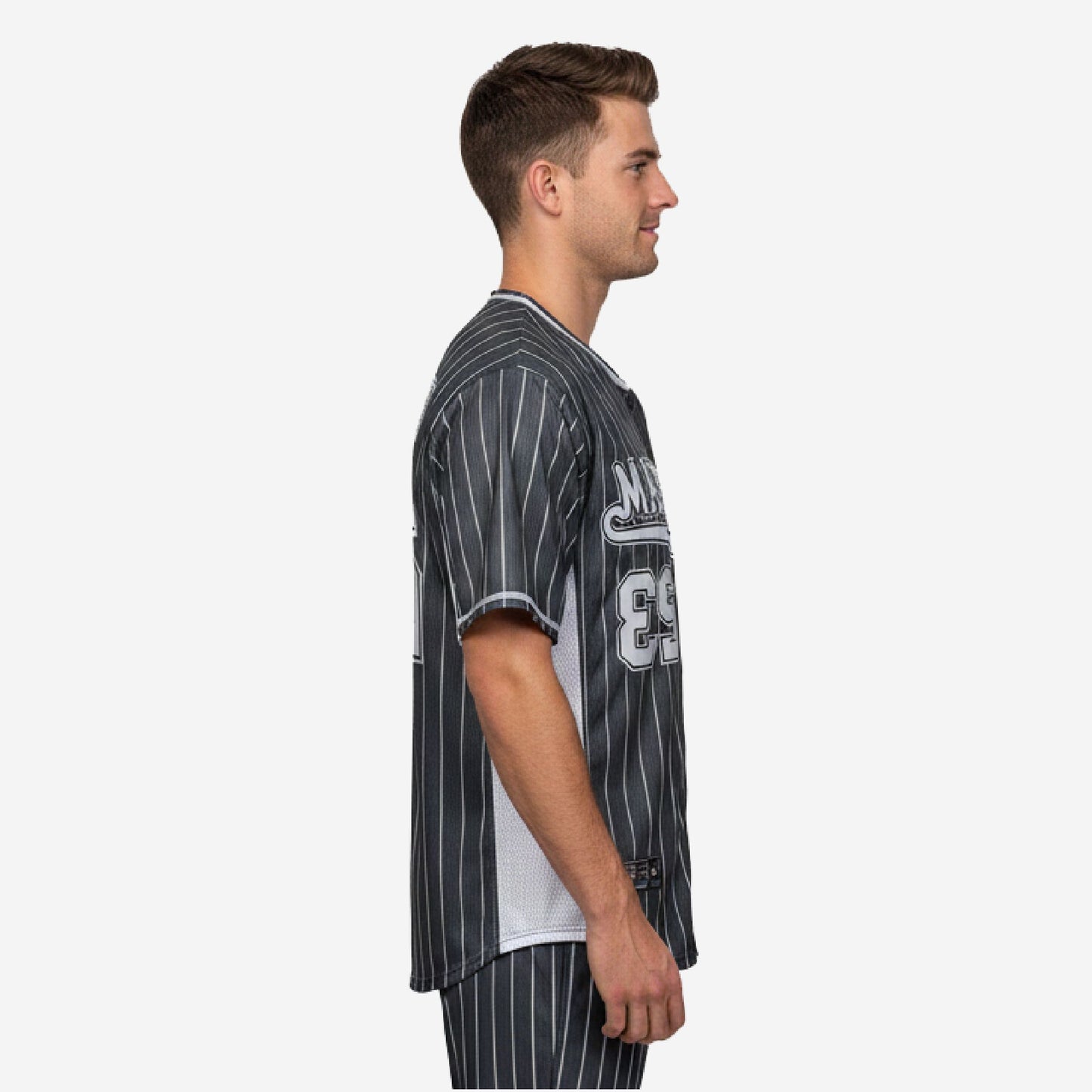 Custom Baseball Uniform Jersey - Youth & Adult Pinstripe Full Button Jersey in Charcoal