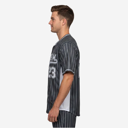 Custom Baseball Uniform Jersey - Youth & Adult Pinstripe Full Button Jersey in Charcoal