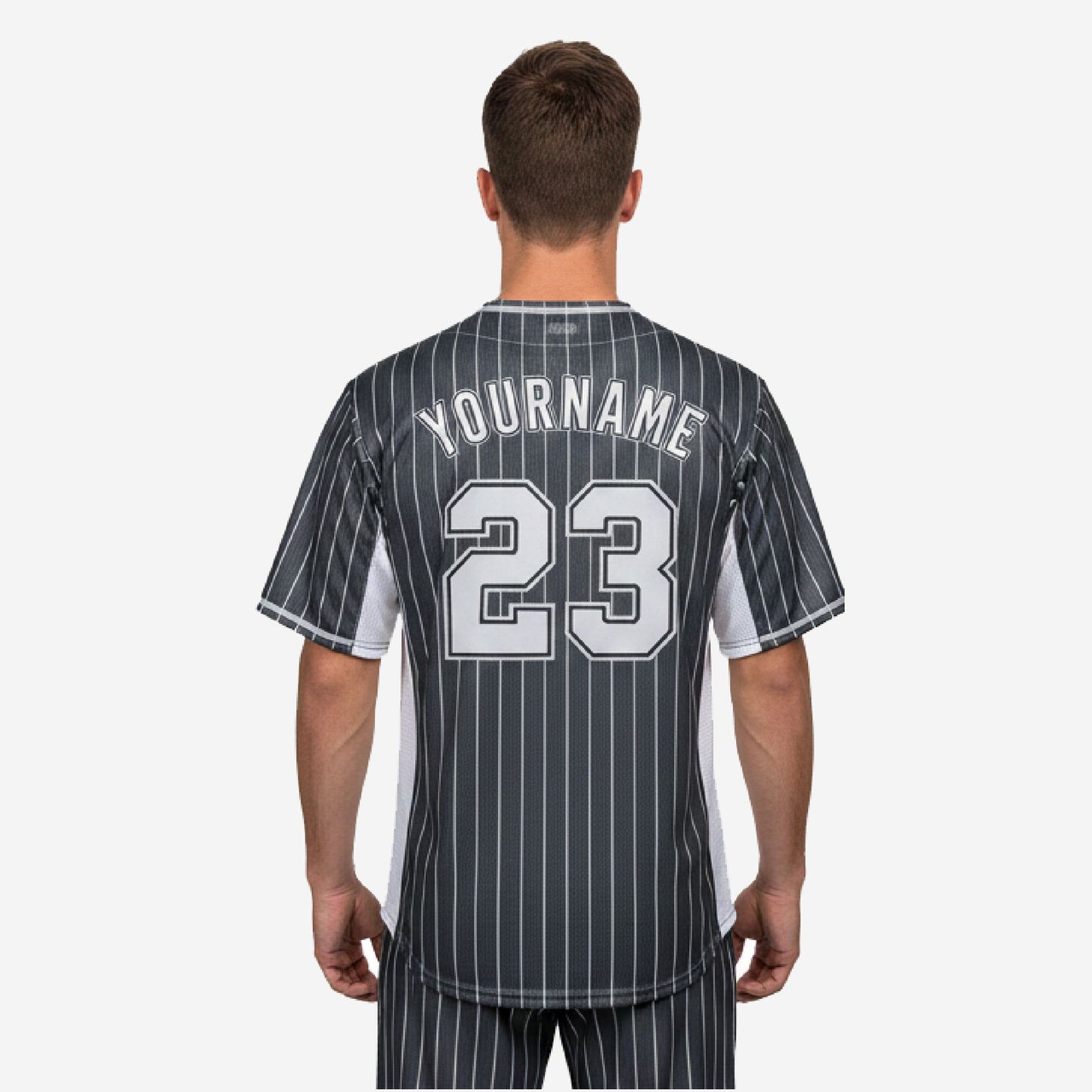 Custom Baseball Uniform Jersey - Youth & Adult Pinstripe Full Button Jersey in Charcoal