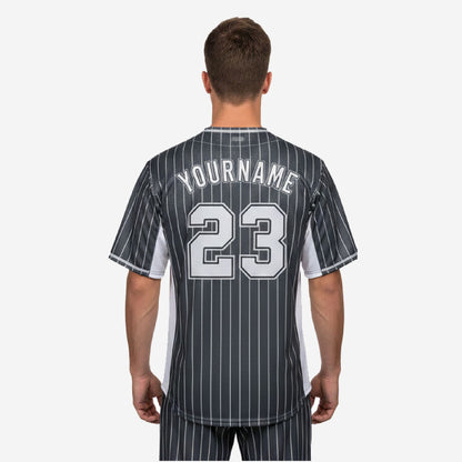 Custom Baseball Uniform Jersey - Youth & Adult Pinstripe Full Button Jersey in Charcoal