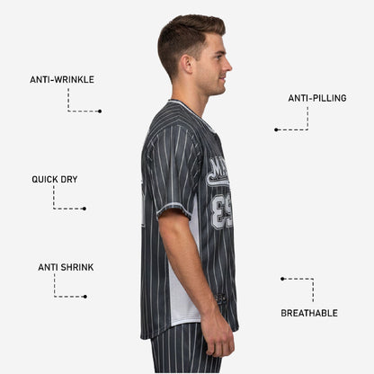 Custom Baseball Uniform Jersey - Youth & Adult Pinstripe Full Button Jersey in Charcoal