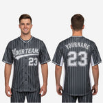 Custom Baseball Uniform Jersey - Youth & Adult Pinstripe Full Button Jersey in Charcoal