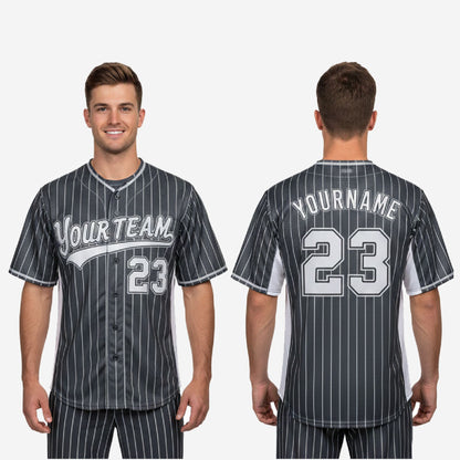 Custom Baseball Uniform Jersey - Youth & Adult Pinstripe Full Button Jersey in Charcoal