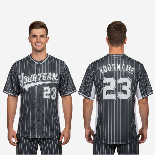 Custom Baseball Uniform Jersey - Youth & Adult Pinstripe Full Button Jersey in Charcoal